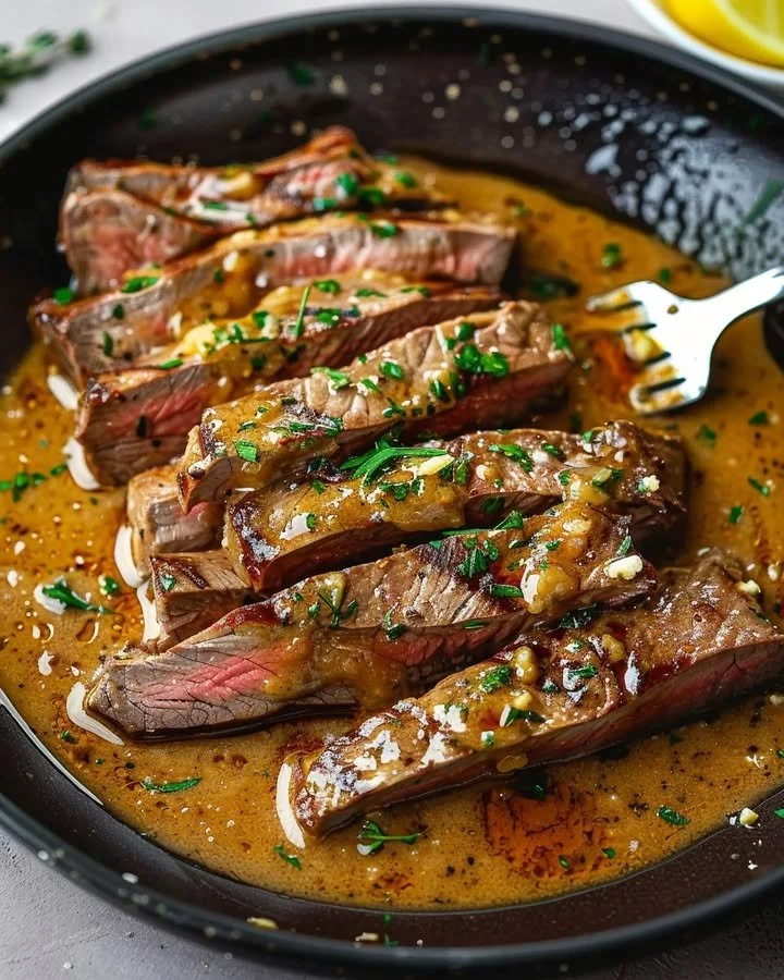 Succulent gourmet steak with herb butter on a plate