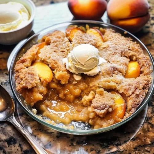Delicious Summer Peach Delight dessert with fresh peaches and cream