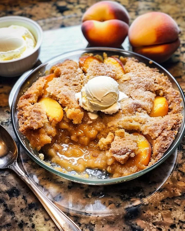 Delicious Summer Peach Delight dessert with fresh peaches and cream