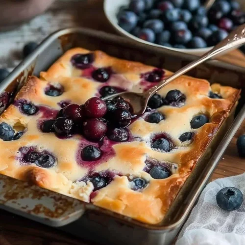 Sweet and Tangy Cottage Cheese Blueberry Bake with fresh blueberries