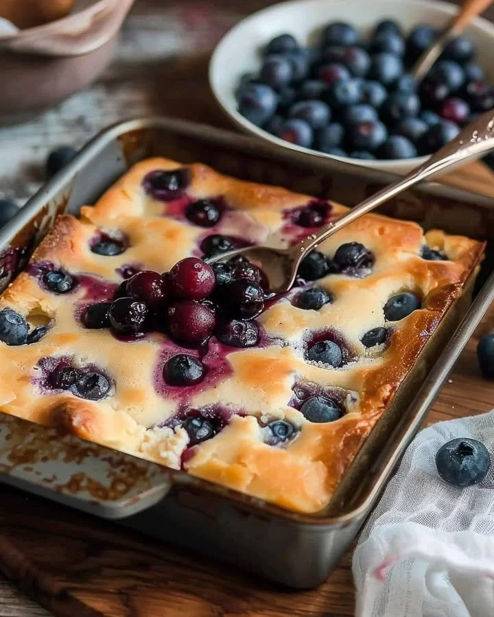 Sweet and Tangy Cottage Cheese Blueberry Bake with fresh blueberries
