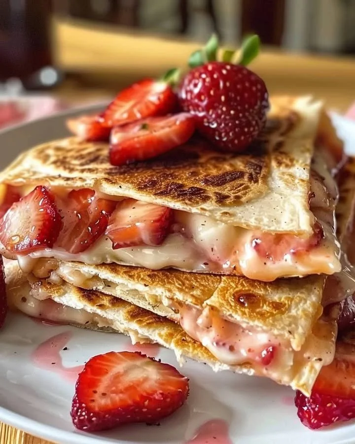 Sweet strawberry cheesecake quesadillas on a plate, ready to enjoy.