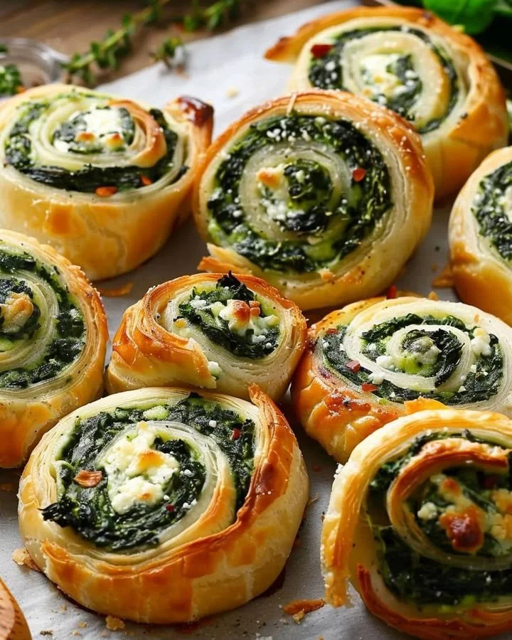 Delicious spinach pinwheels served as a tasty appetizer.