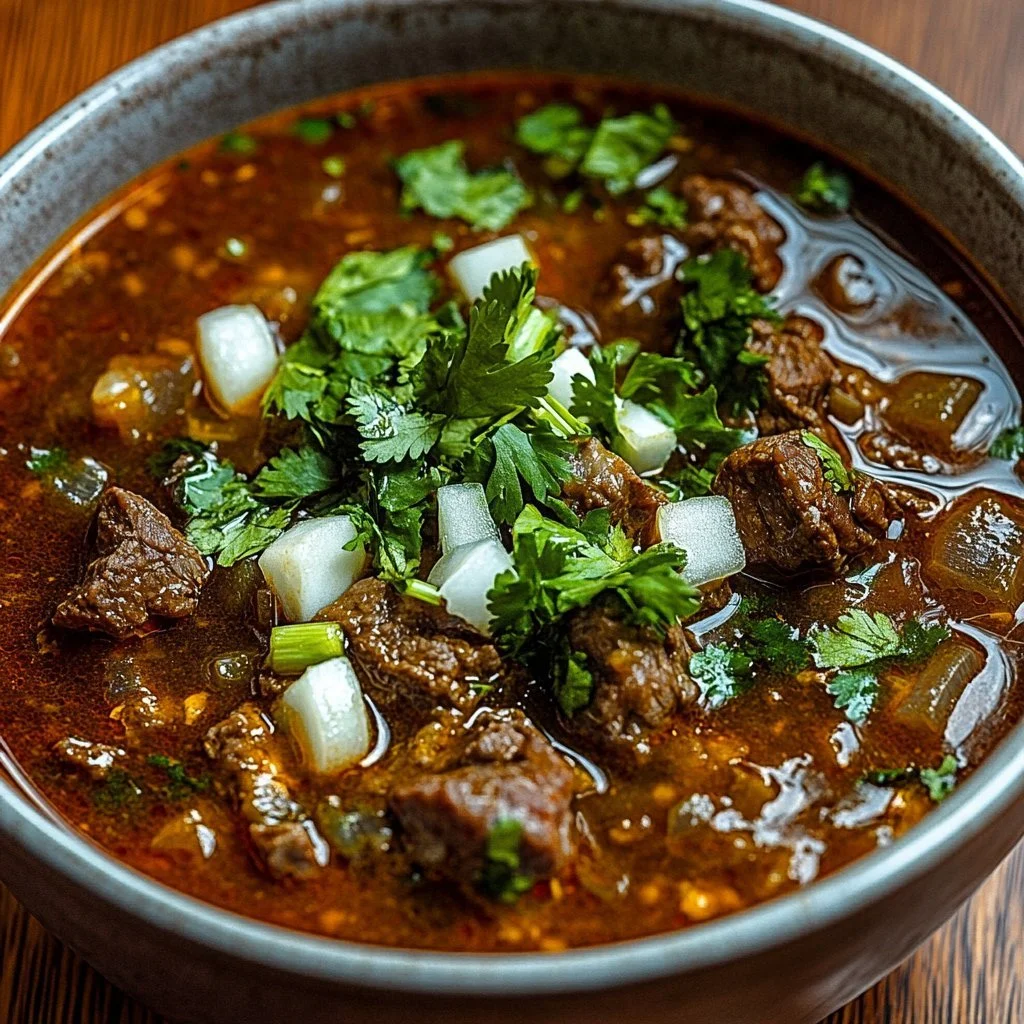 Delicious traditional Mexican birria served with garnishes