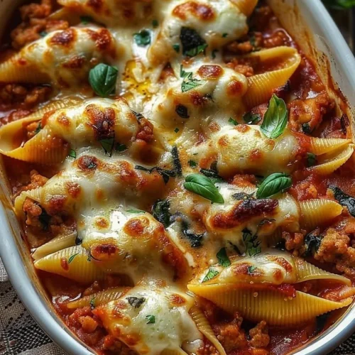 Delicious Turkey and Spinach Stuffed Shells on a plate ready to serve.