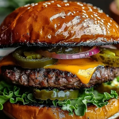 Delicious Ultimate Jalapeño Cheeseburger with toppings and jalapeños