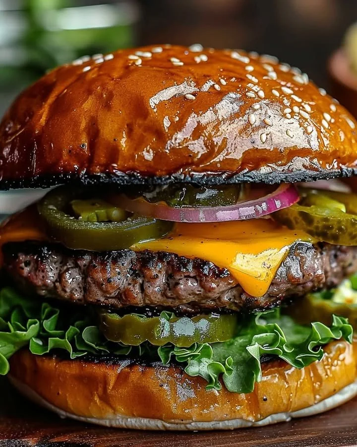 Delicious Ultimate Jalapeño Cheeseburger with toppings and jalapeños