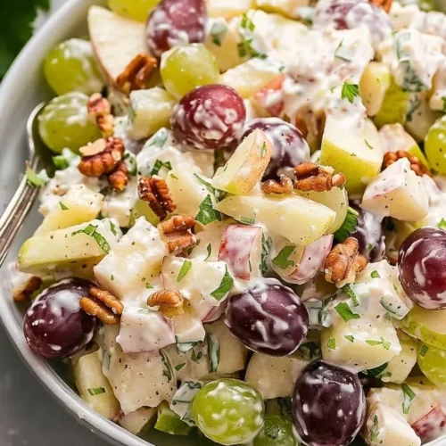 Fresh Waldorf Salad with apples, walnuts, and celery in a bowl