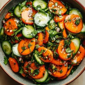 Zesty cucumber carrot salad with fresh vegetables and dressing