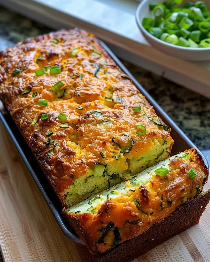 Freshly baked Zucchini Cheese Bread with herbs and cheese